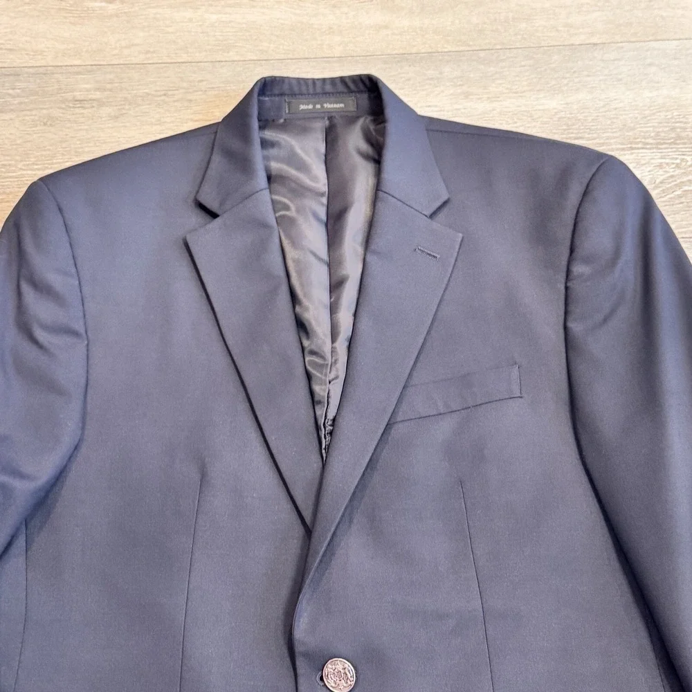 MICHAEL KORS Mens Navy Classic Wool Blend Suit Separate Blazer 40R Silver Button